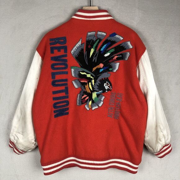 VTG REVOLUTION Turbo Sportswear Varsity Jacket Sz S / M Satin Sleeve 1985 Japan